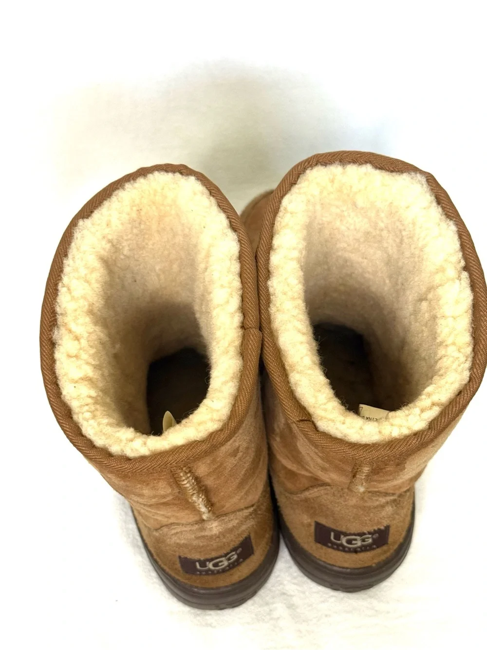 UGG Women’s Ultra Short Chestnut Suede Shearling Boots w/hard sole